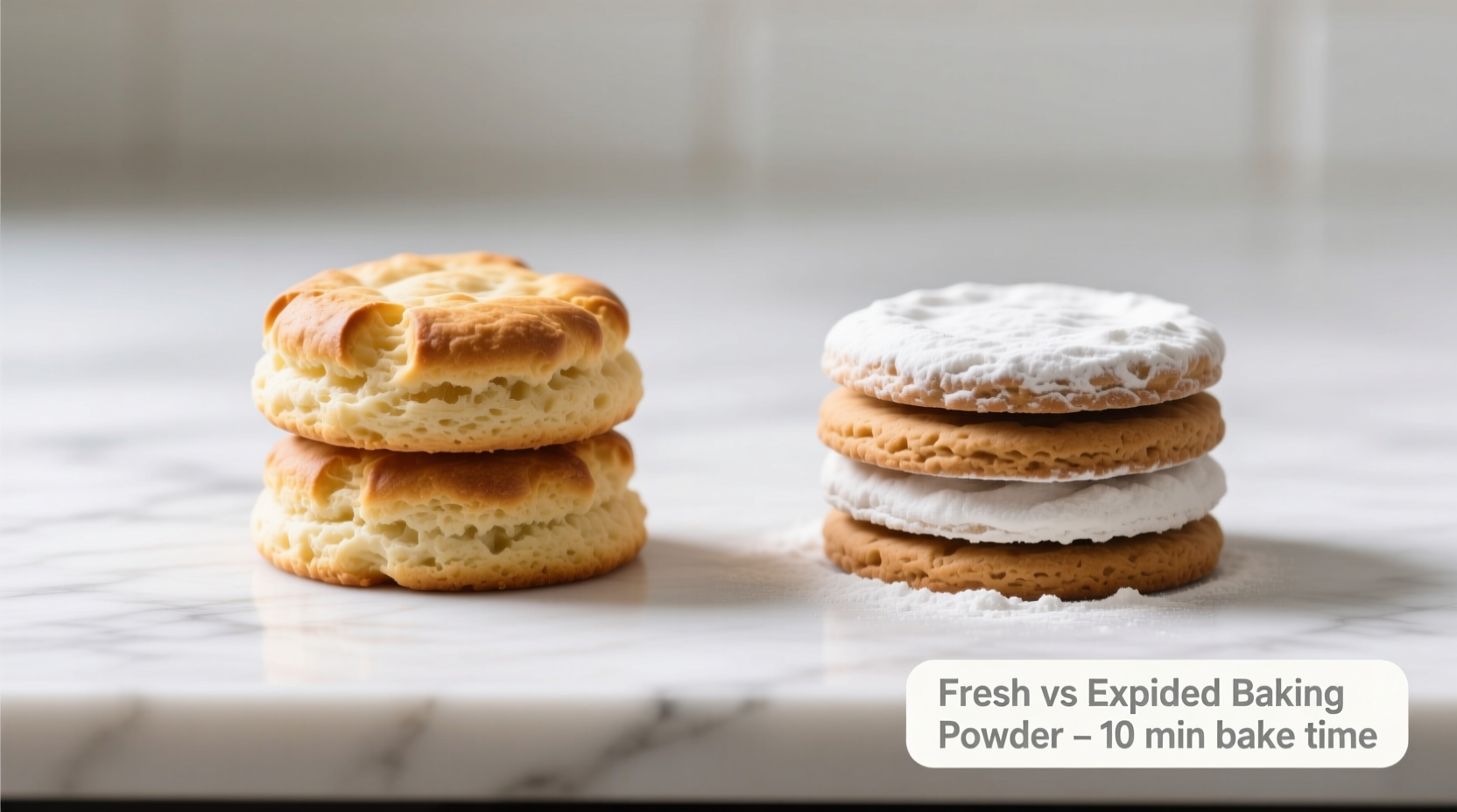 Comparison of risen biscuits using fresh vs expired baking powder