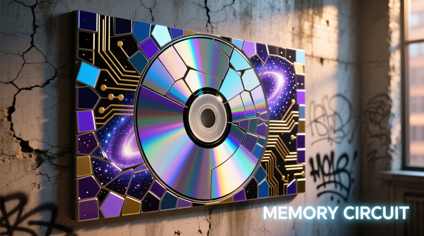 Shiny CD transformed into mosaic wall art