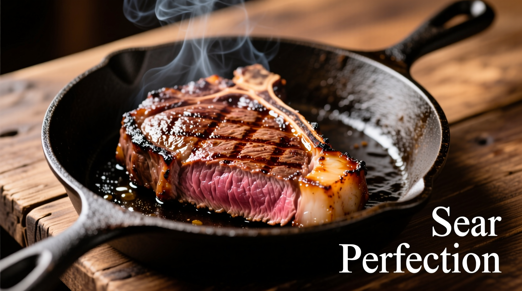 Perfectly seared skirt steak on cast iron skillet