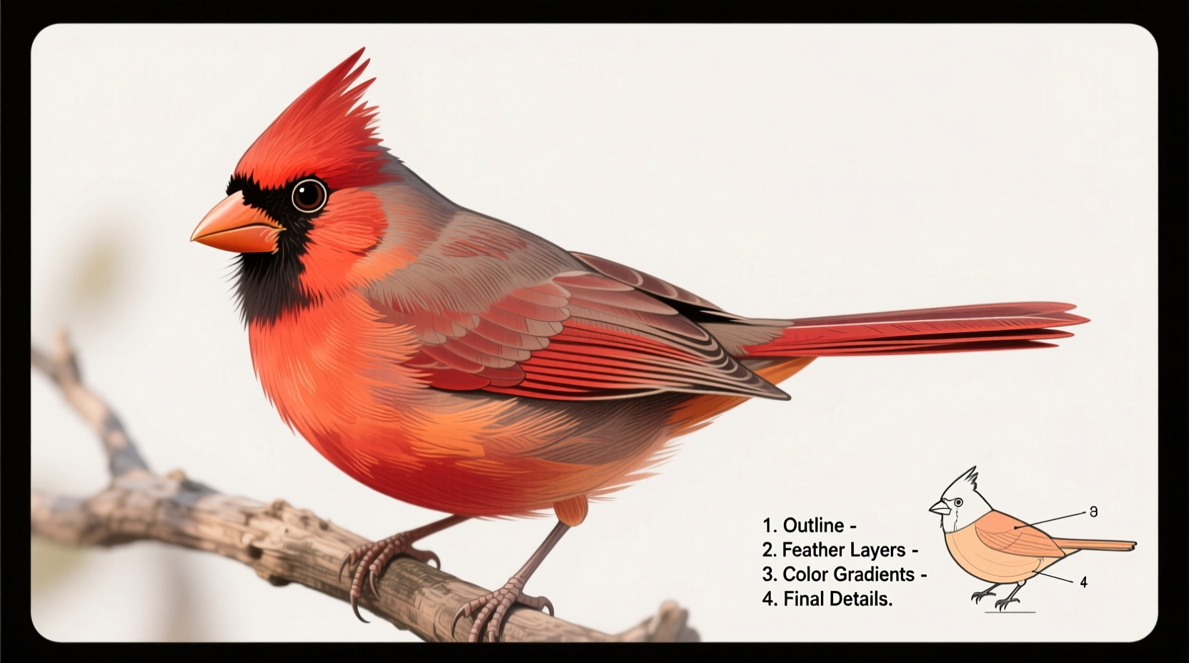 how to draw a cardinal bird