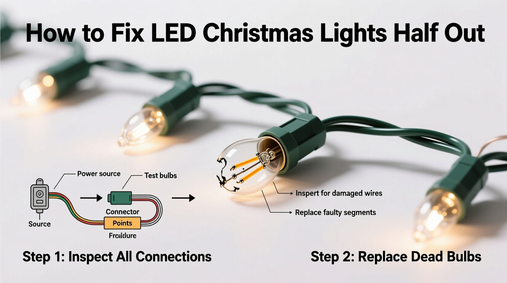 how to fix led christmas lights half out
