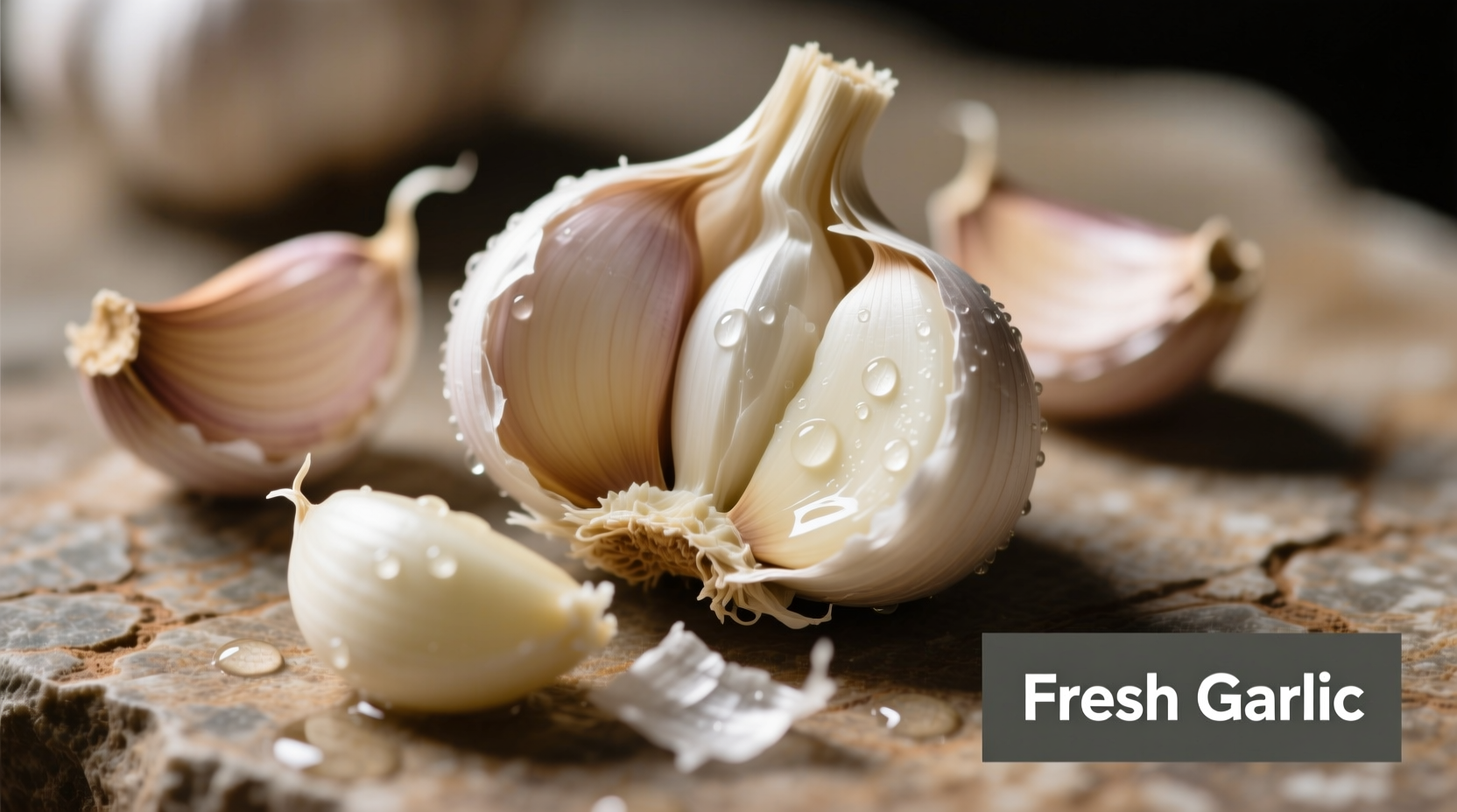 Fresh garlic cloves with crushed garlic