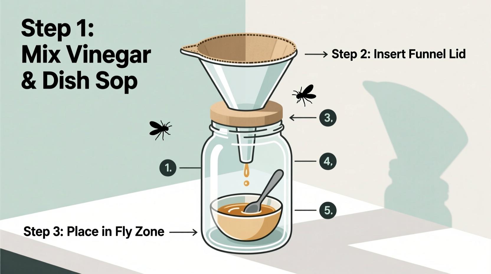 Step-by-step assembly of a simple vinegar and dish soap fly trap