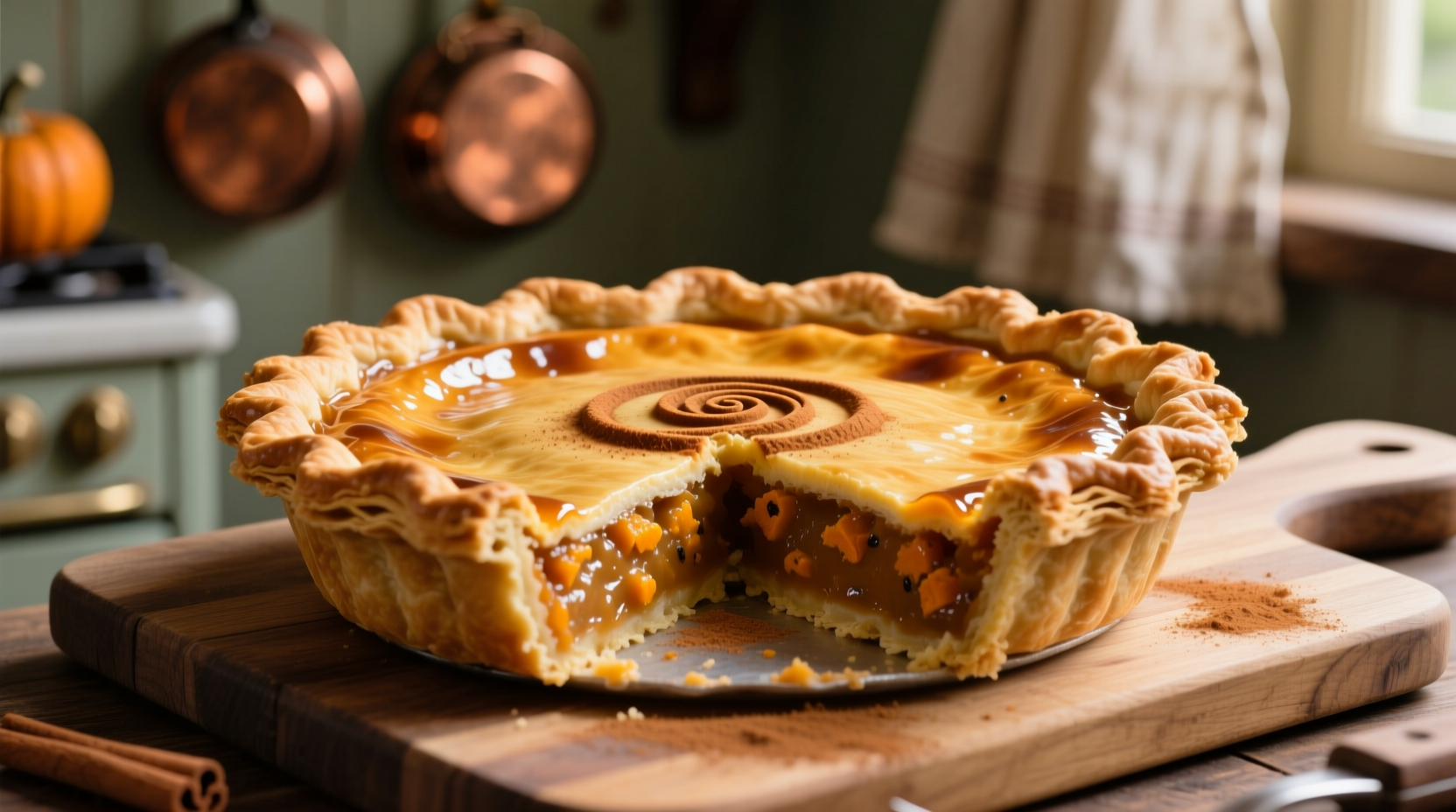 Perfectly baked golden pumpkin pie with flaky crust