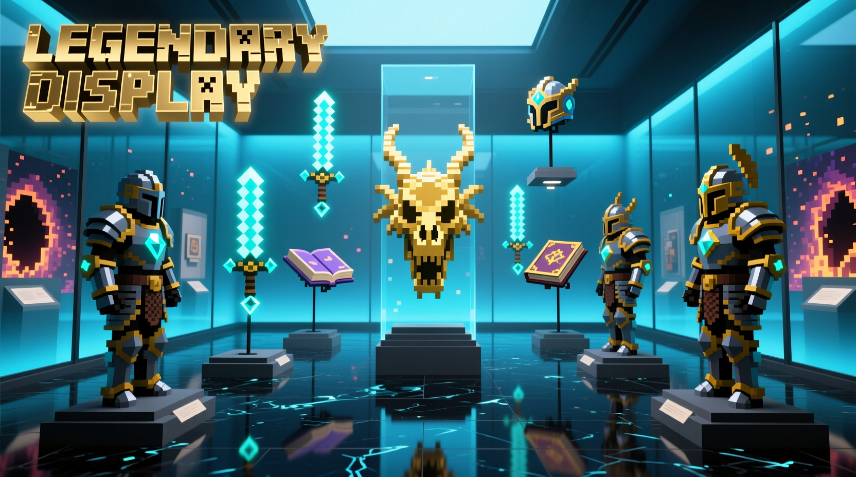 Creative Minecraft build using multiple armor stands for display