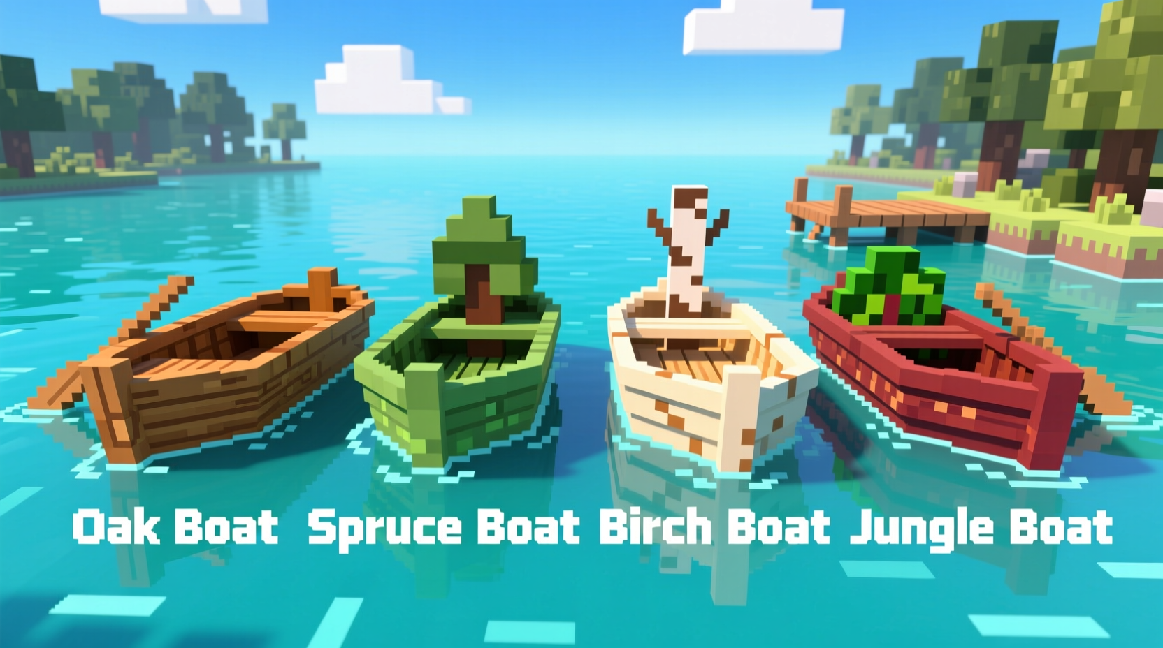 Comparison of different Minecraft boat types made from various woods