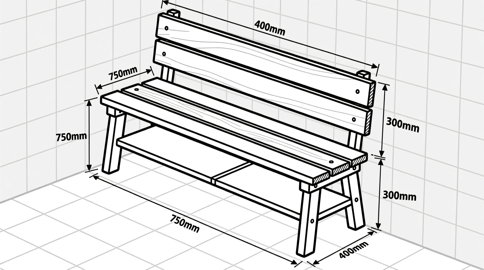 DIY storage bench measurements diagram