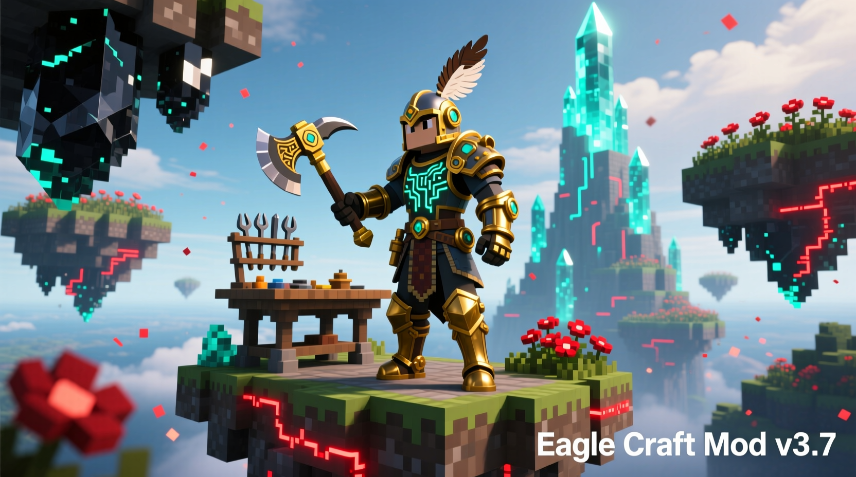Minecraft builder using Eagle Craft mod tools in creative mode