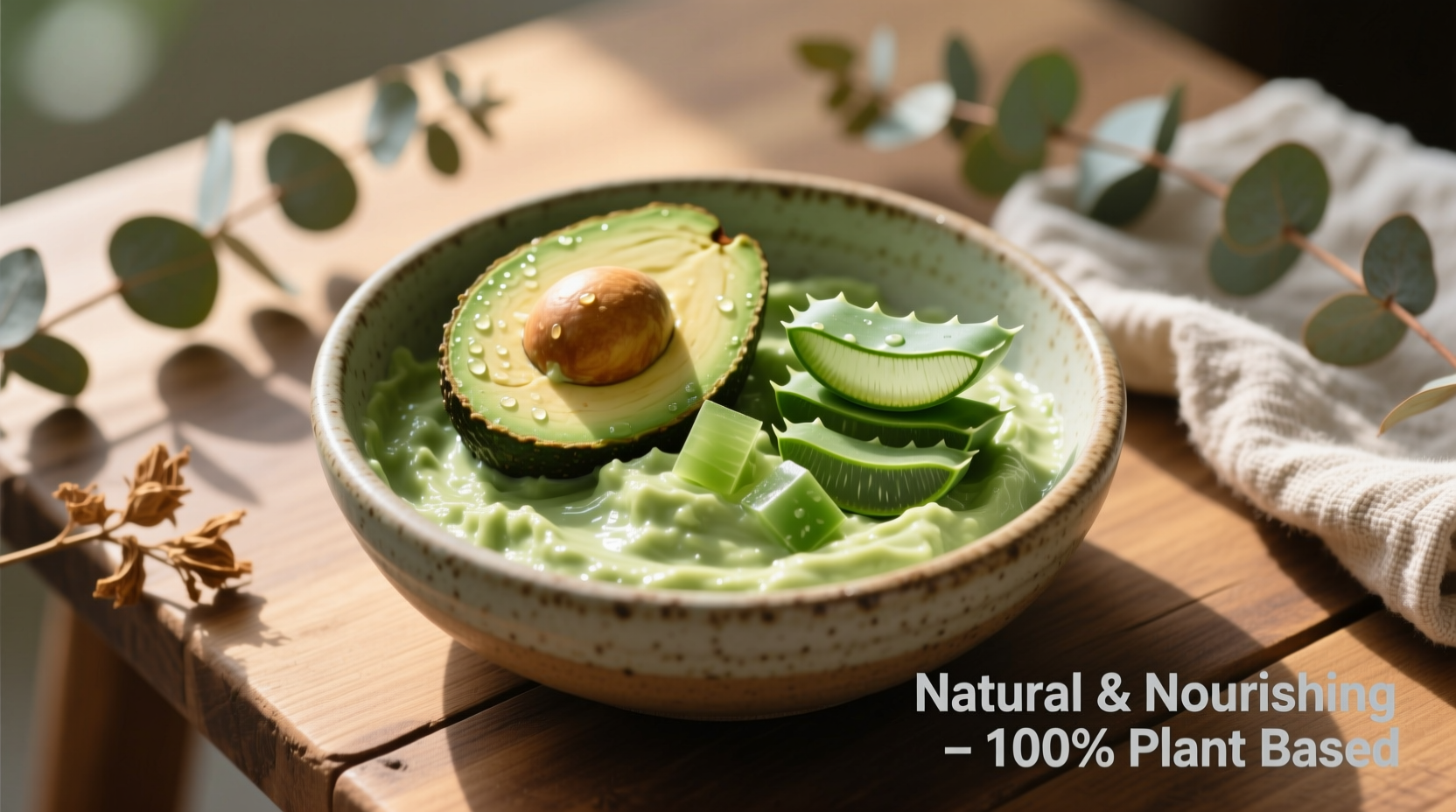 Avocado and aloe vera hair treatment in bowl