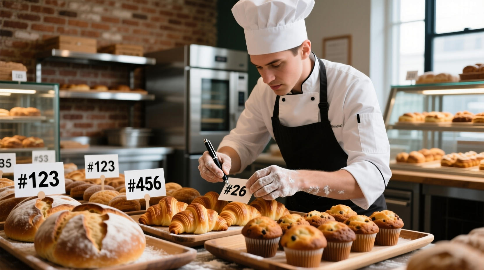 Bakery staff using numbering system for inventory management