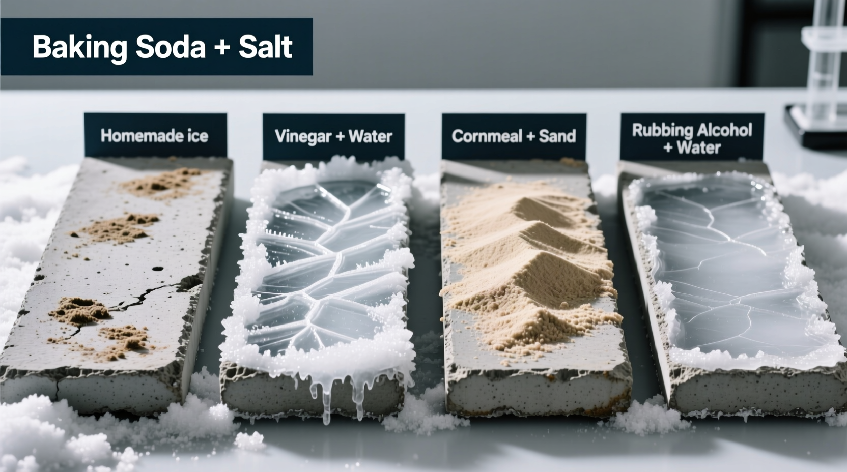 Comparison of different homemade ice melt effectiveness on concrete