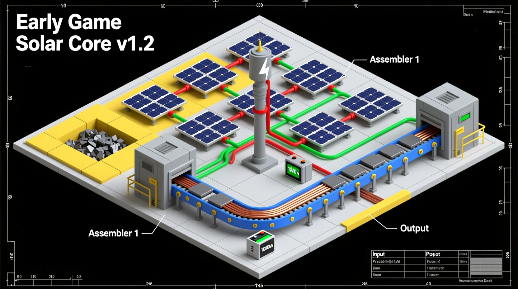 Compact Factorio solar panel production blueprint for early game