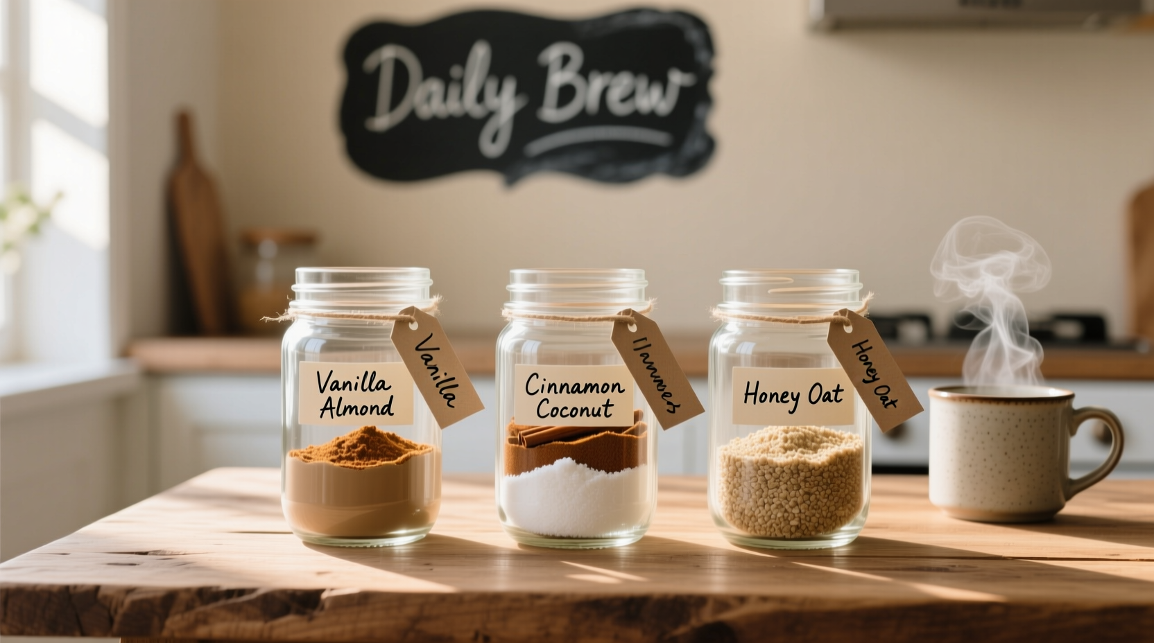 Homemade coffee creamer ingredients in mason jars