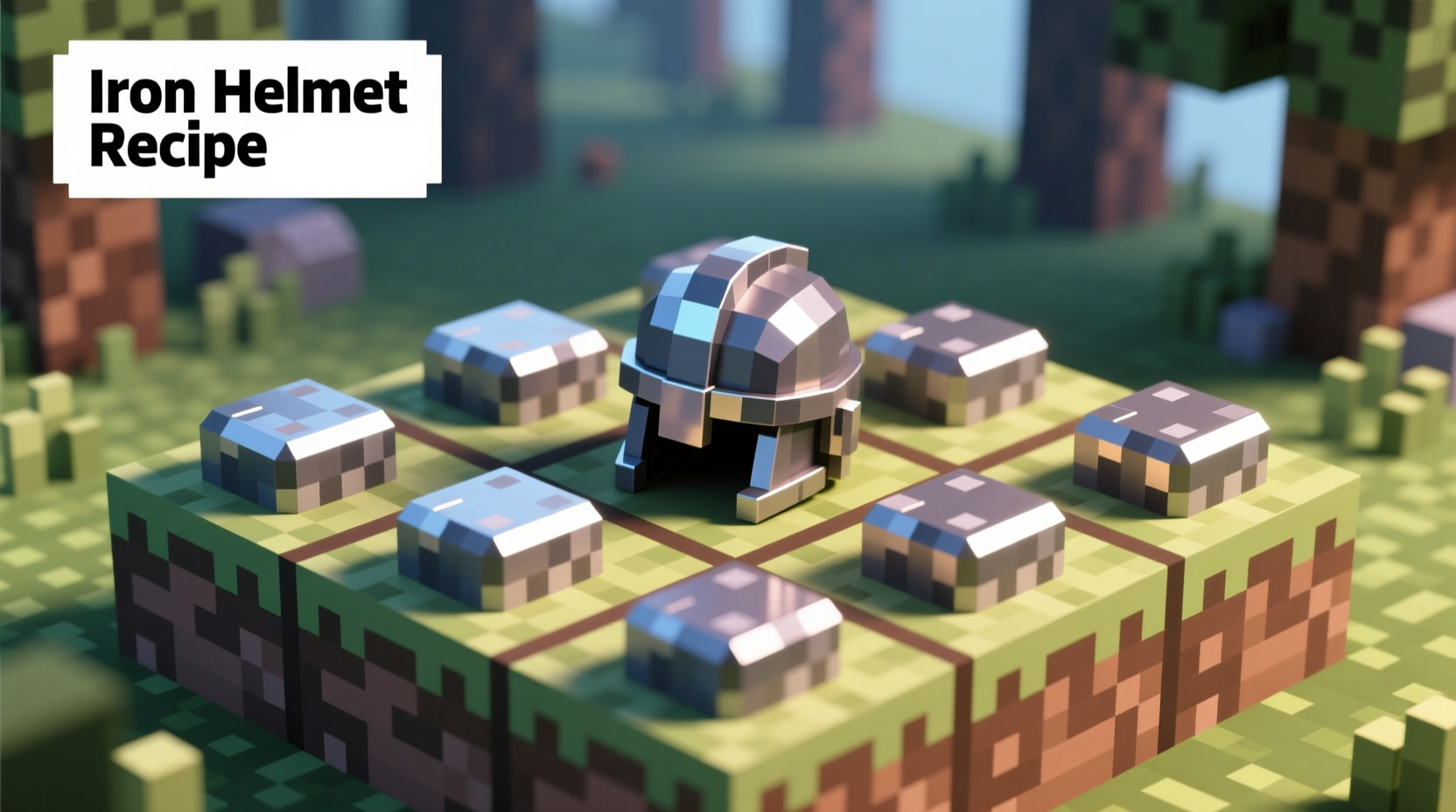 Minecraft crafting grid showing iron helmet recipe
