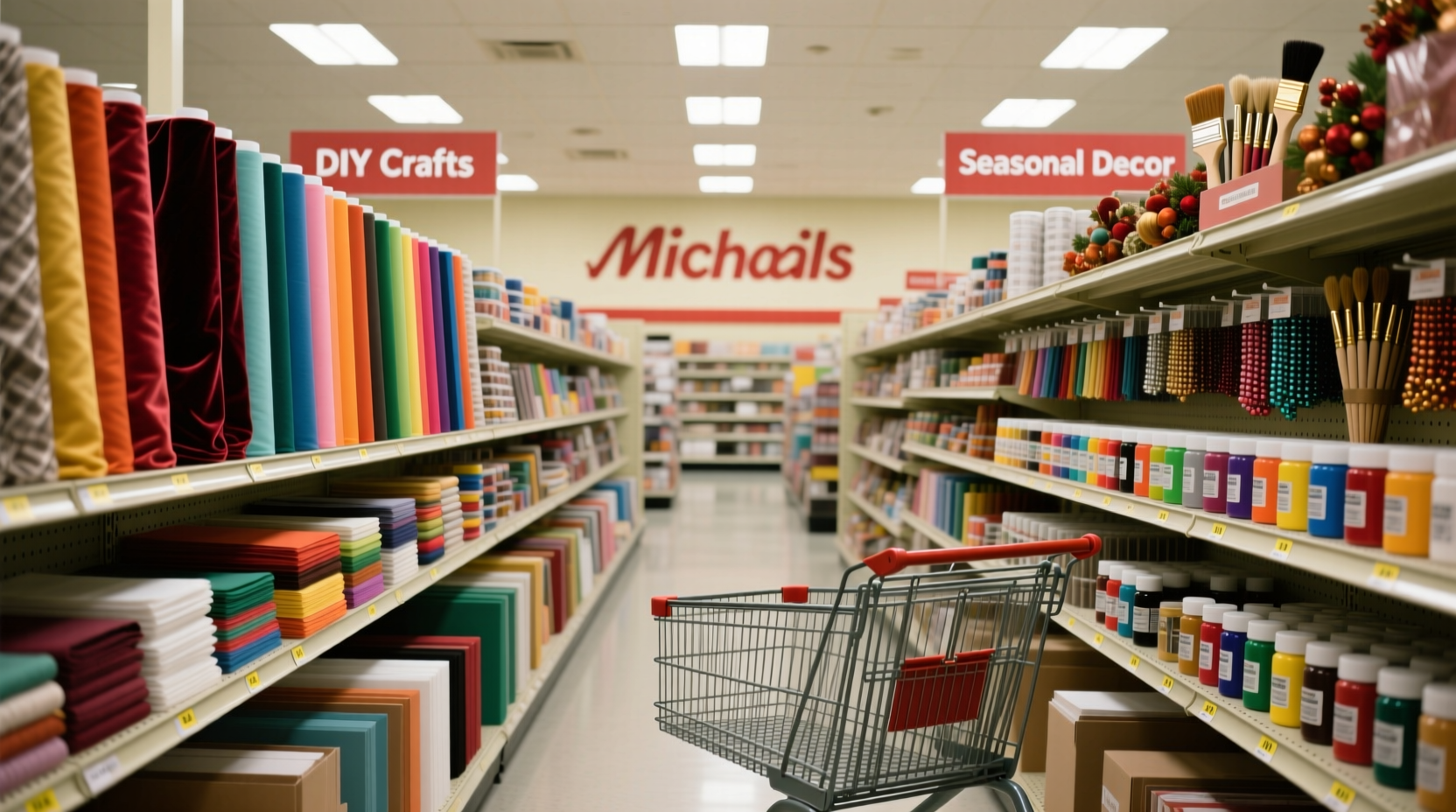 Michaels craft store aisle with organized supplies