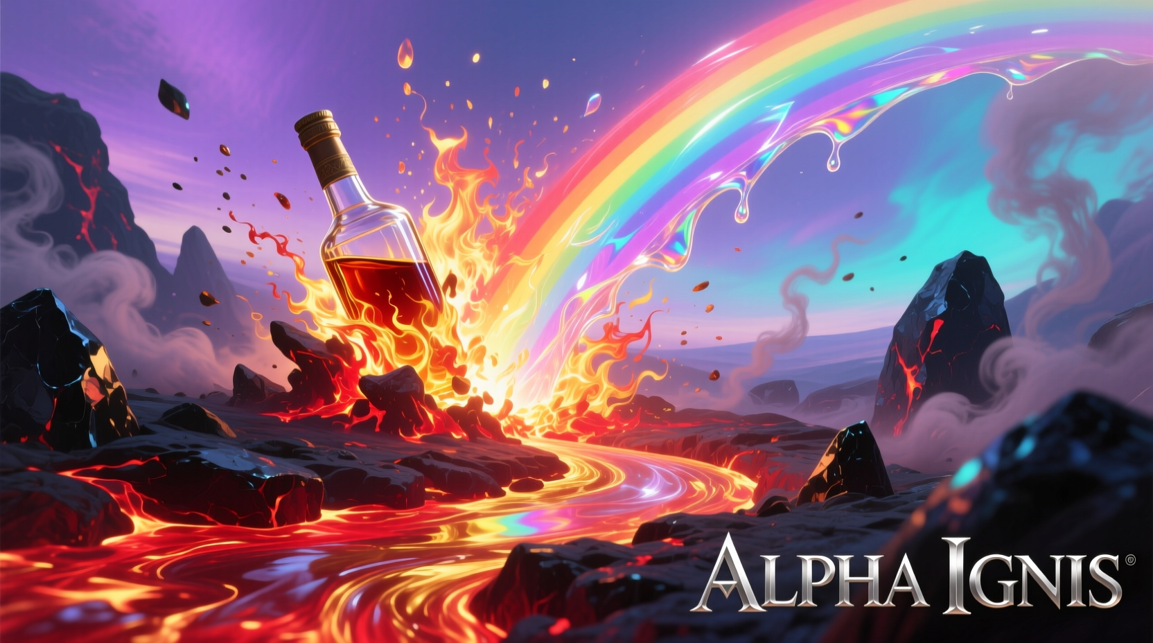 Rainbow element appearing after alcohol and fire combination