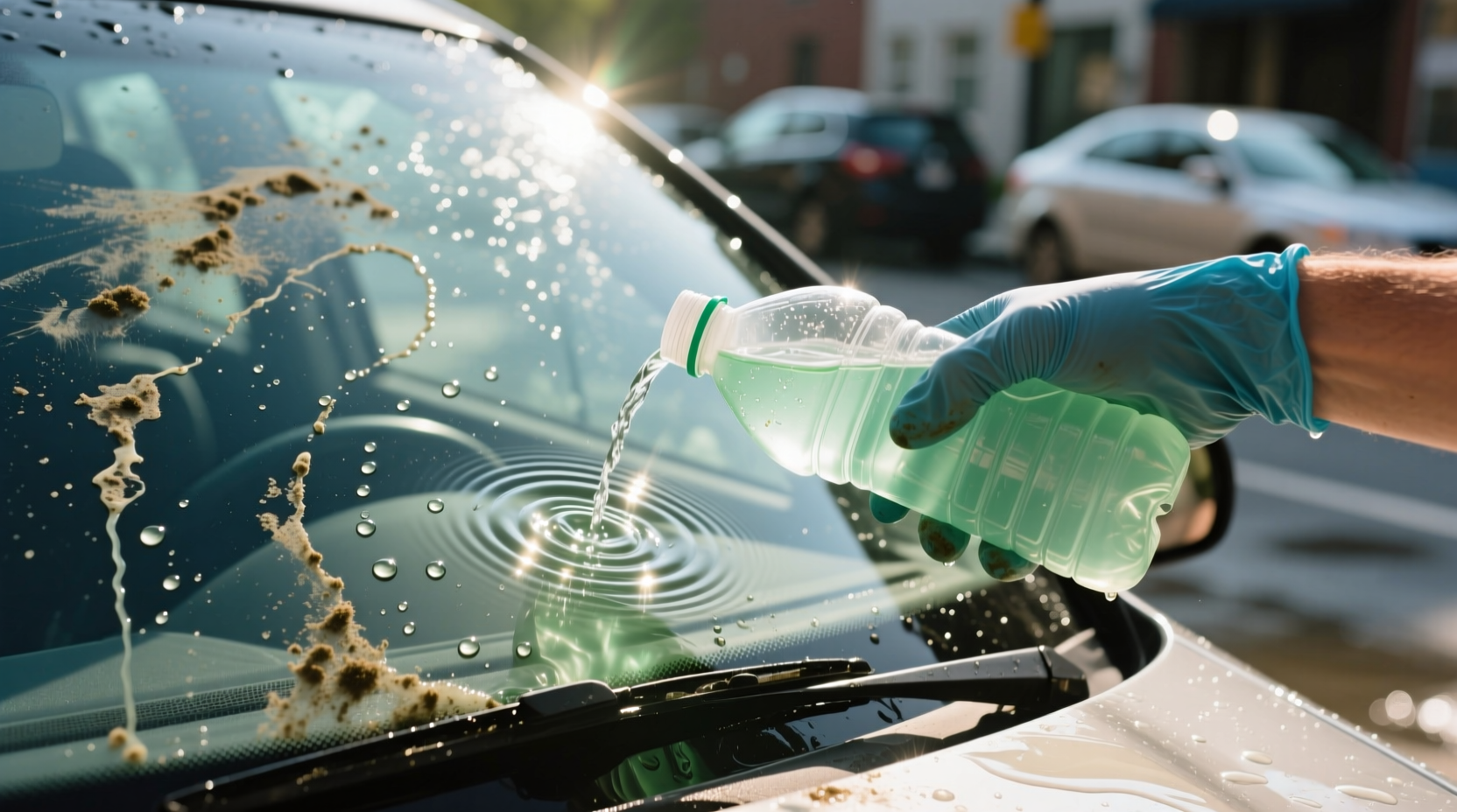 Testing homemade washer fluid on windshield