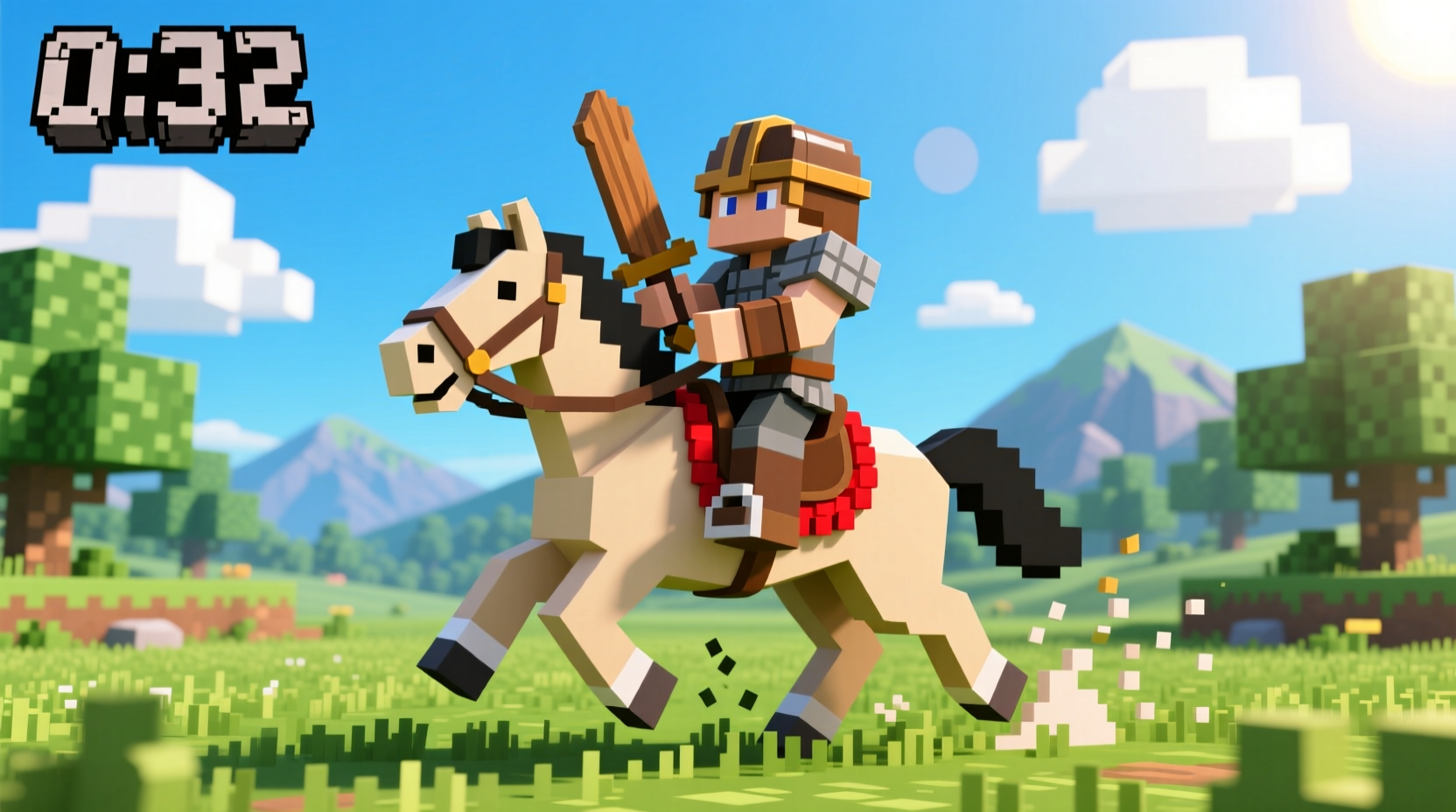 Minecraft player riding saddled horse
