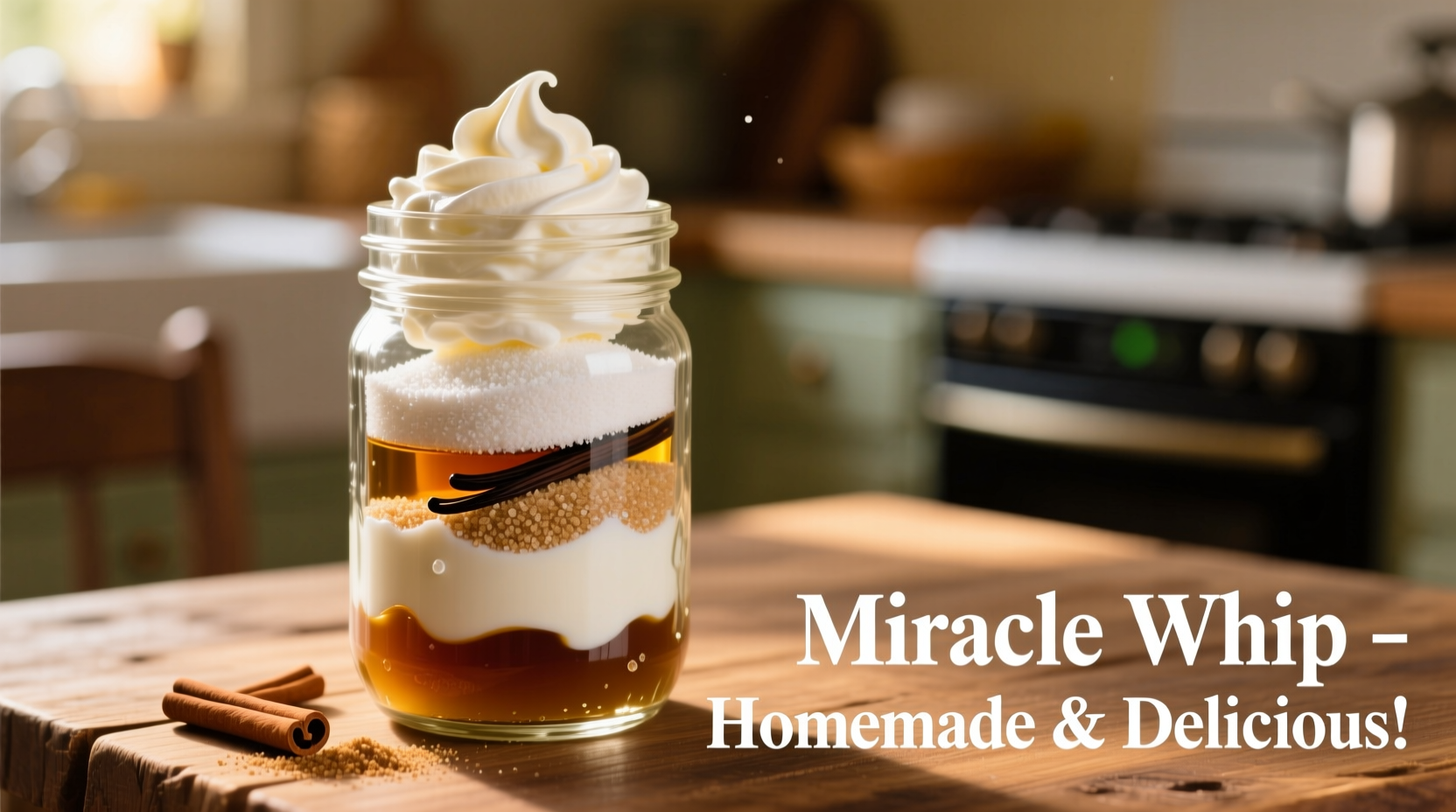 Homemade miracle whip ingredients in mason jar