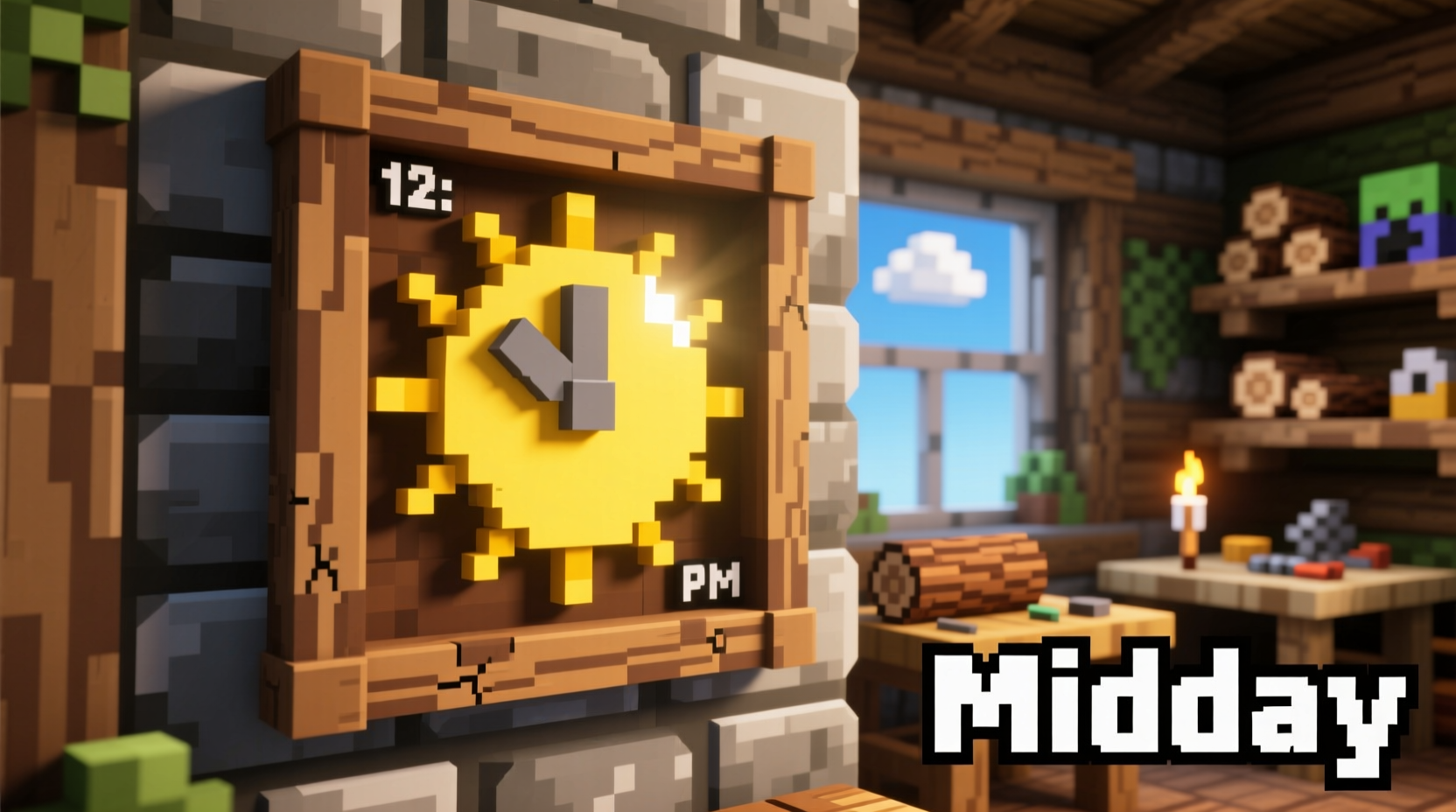 Minecraft clock in item frame showing midday sun position