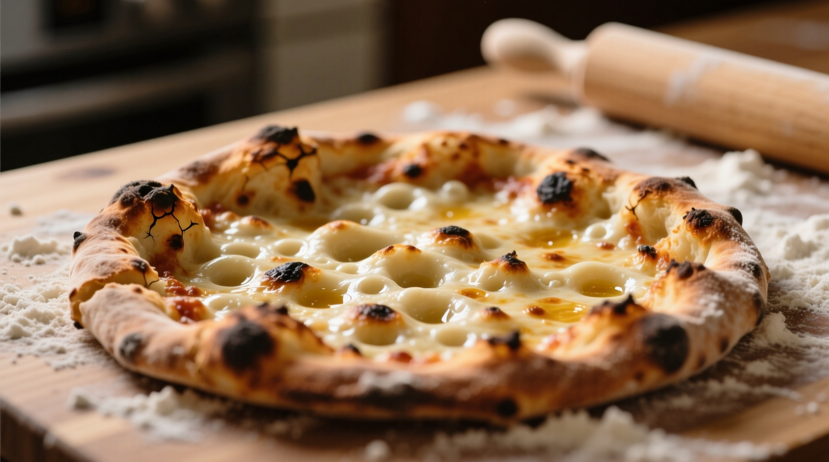 Homemade pizza crust golden brown edge closeup
