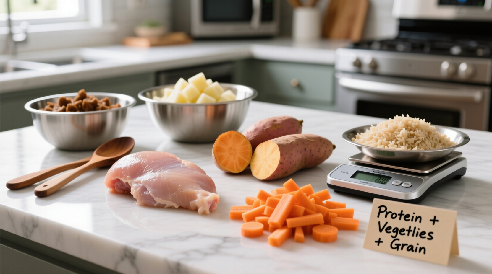 Step-by-step preparation of homemade dog food ingredients