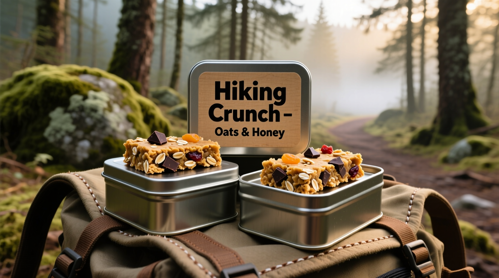 Homemade crunch bars packed in reusable containers for hiking
