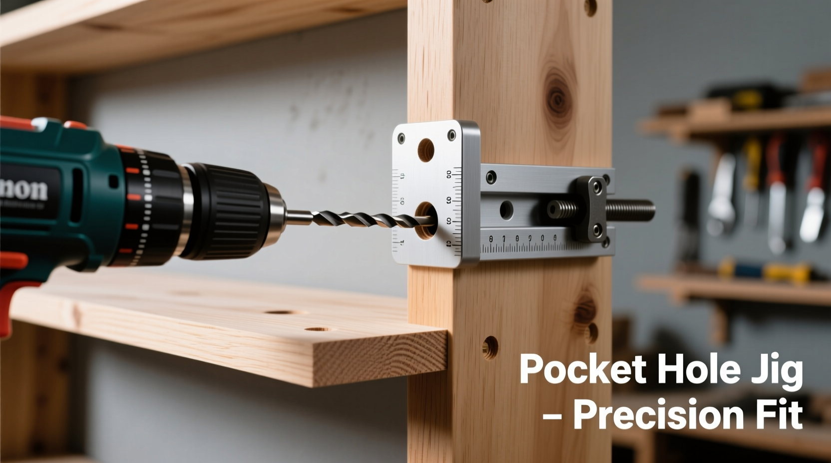 Pocket hole jig attaching sneaker rack shelf to side panel