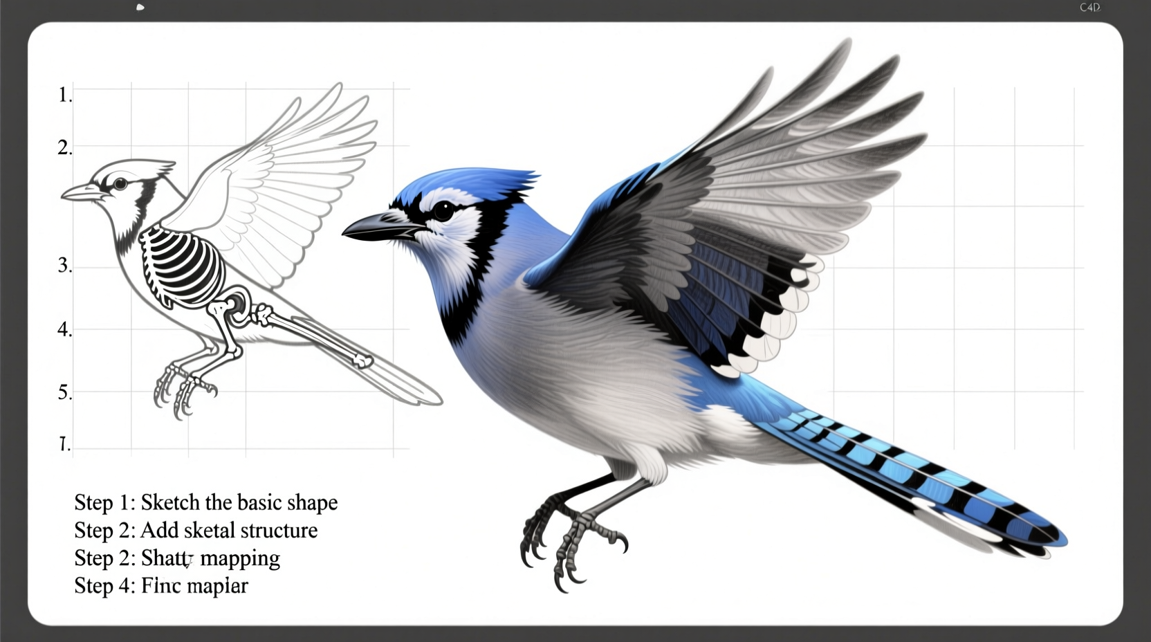 how to draw a blue jay bird