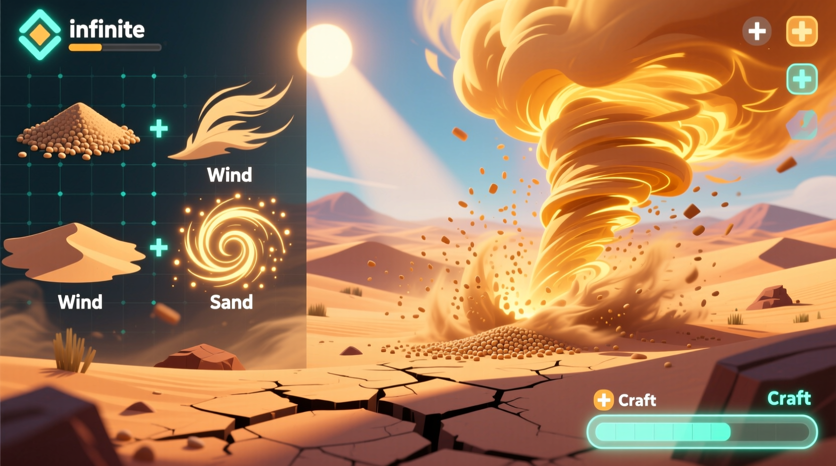 Sandstorm element creation process in Infinite Craft