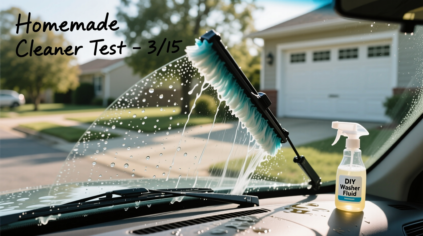 Windshield cleaned with homemade washer fluid