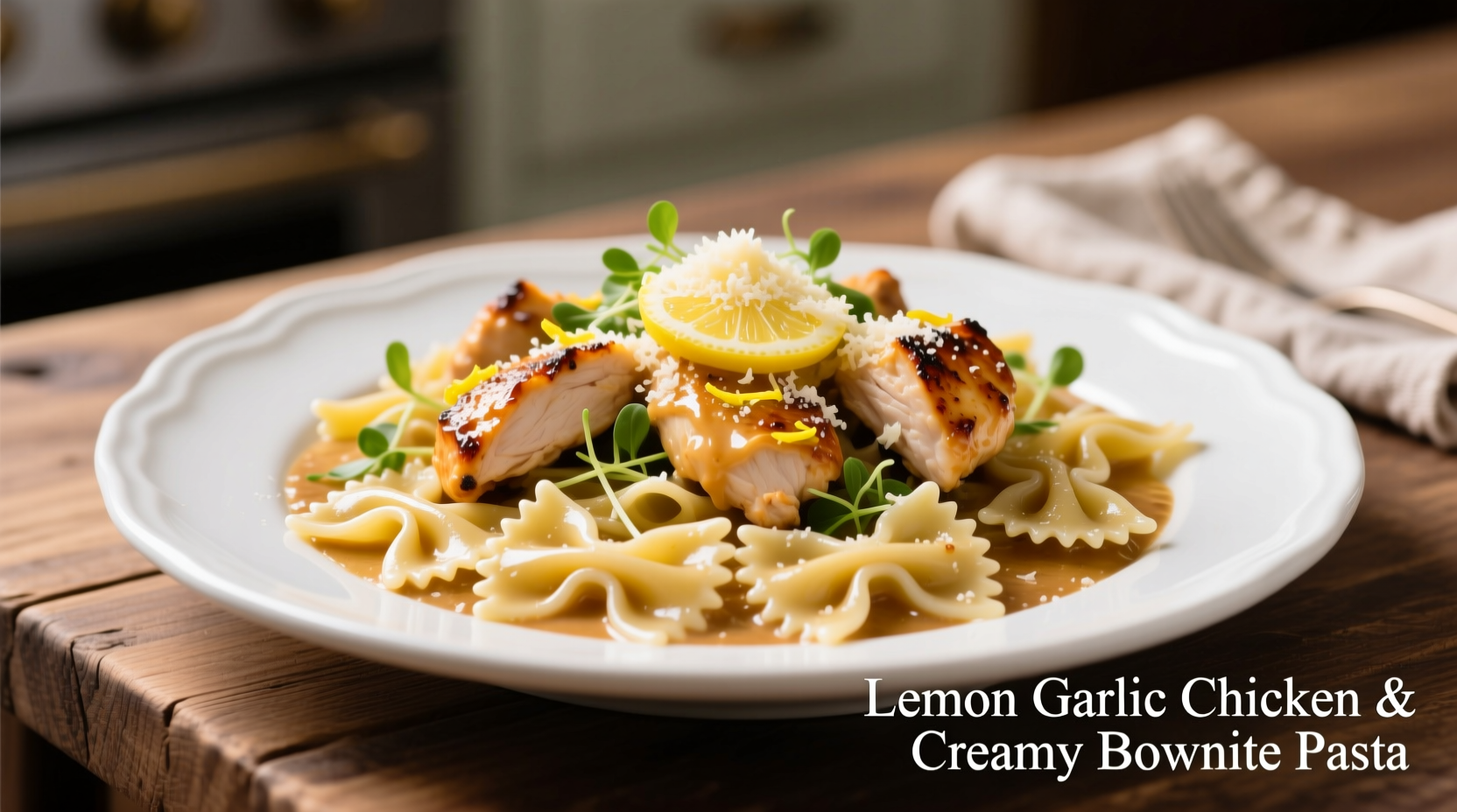 lemon garlic chicken with creamy bowtie pasta