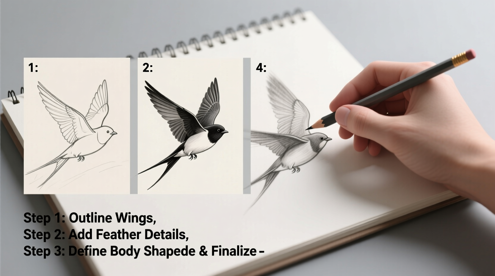how to draw a flying bird