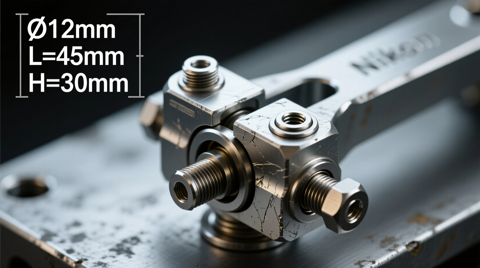 Close-up of bicycle stand pivot mechanism with measurements