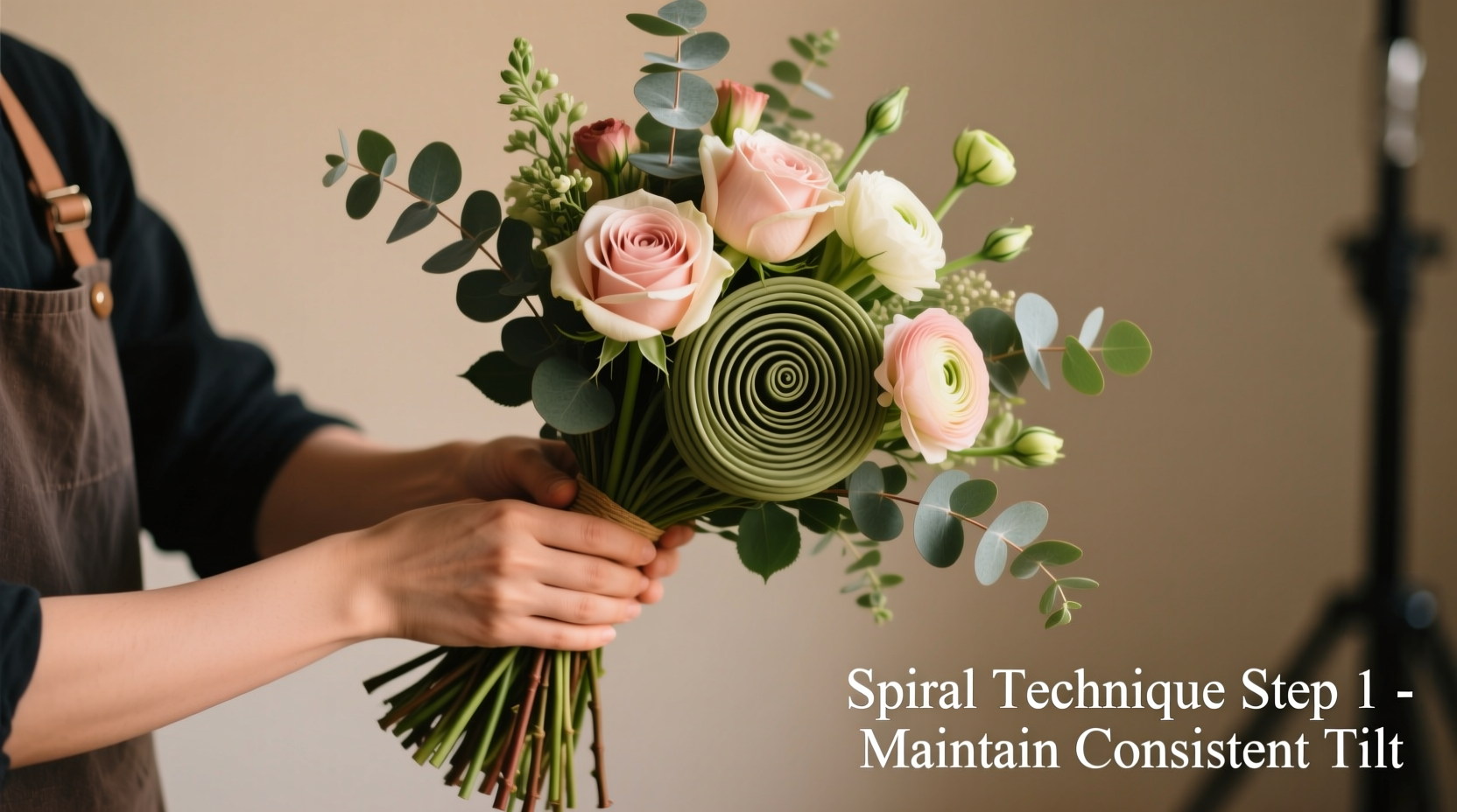 Professional DIY bouquet arrangement techniques with spiral pattern