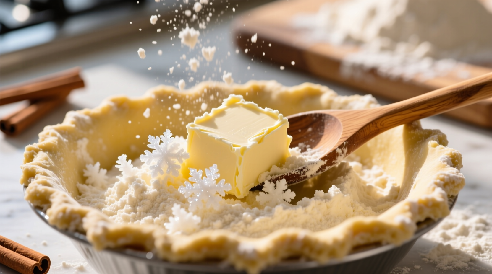 Grated frozen butter in flour mixture for pie crust