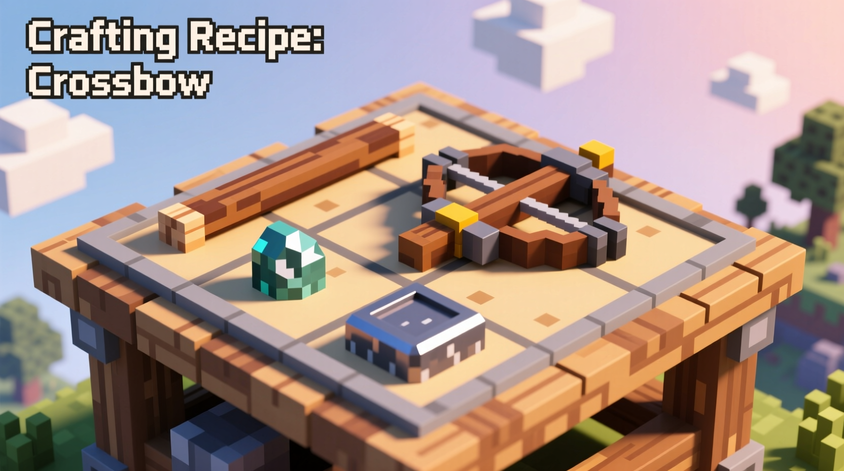 Minecraft crossbow crafting grid pattern demonstration