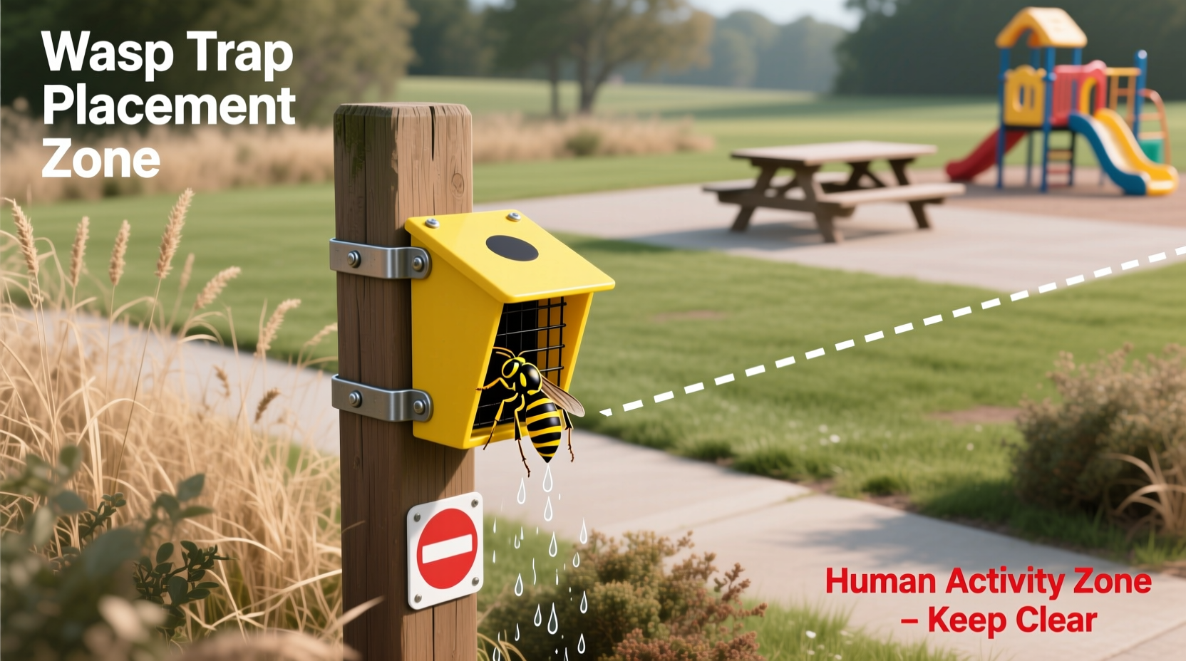 Proper placement of wasp trap away from human activity zones