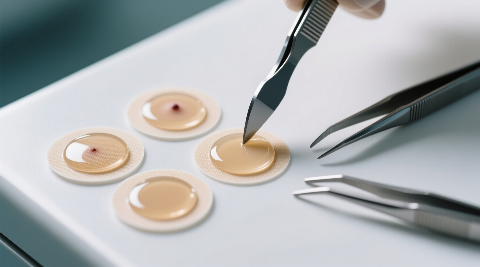 Cutting hydrocolloid bandage into small circles for acne