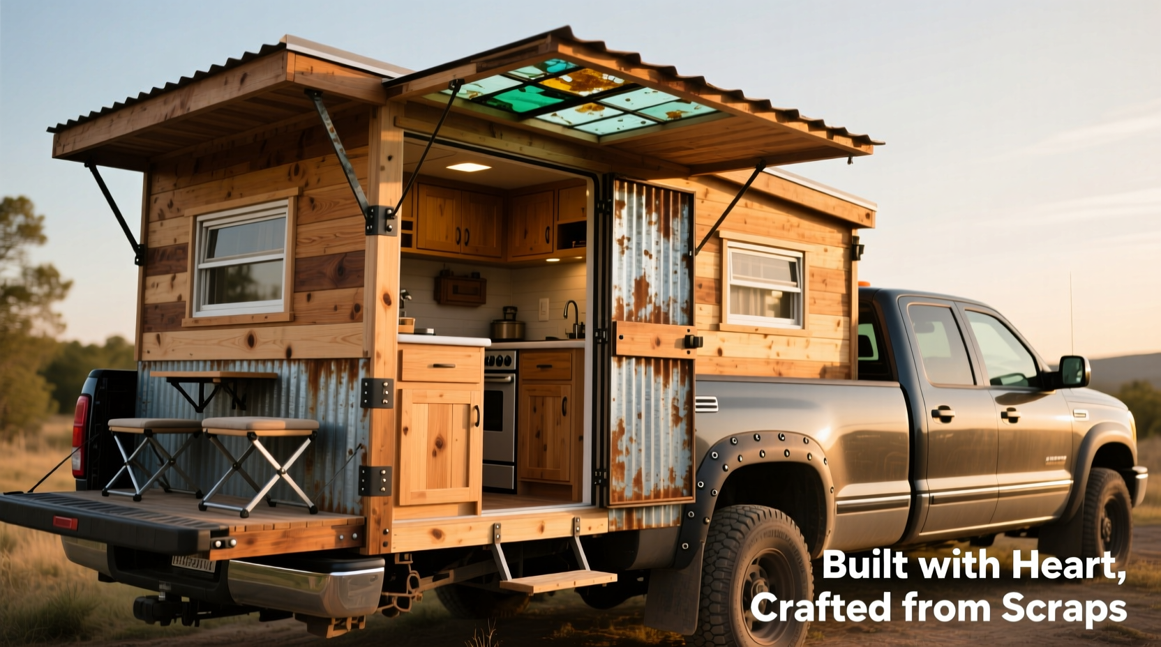 Reclaimed materials for DIY slide in truck camper build