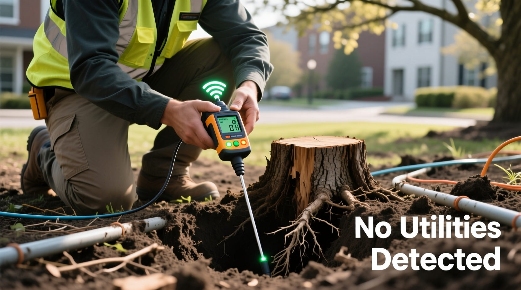 Checking underground utility lines before stump removal