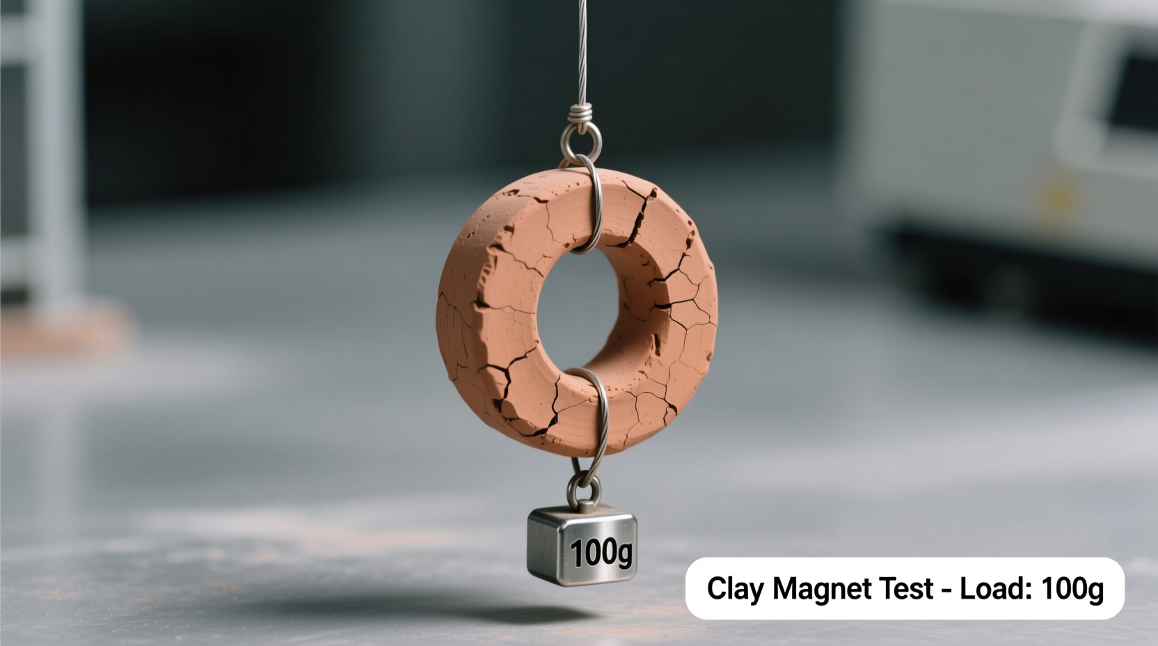 Testing clay magnet strength with hanging weight