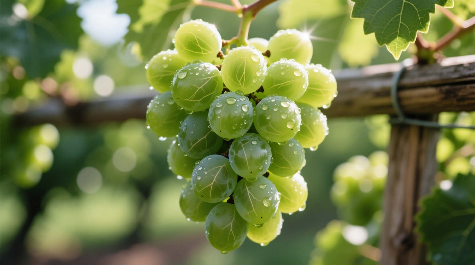 Cluster of Honey Pearl grapes showing translucent green skin