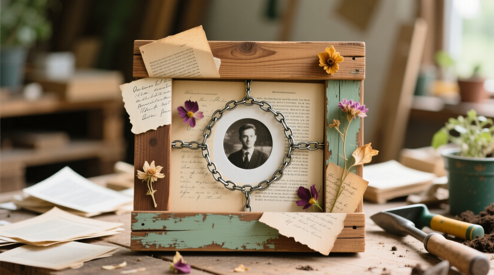 Recycled materials for DIY photo frame project