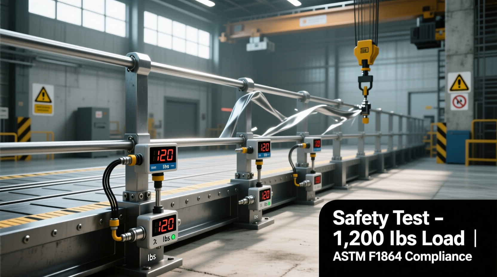 Deck railing safety test with force measurement