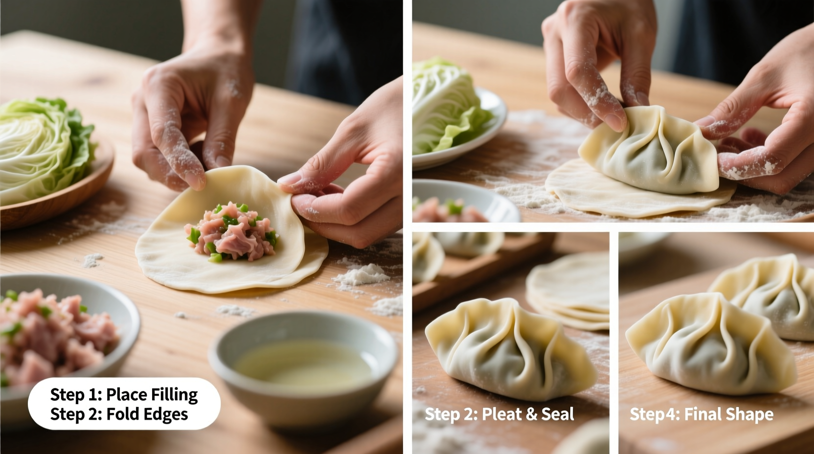 Step-by-step visual guide to folding dumplings