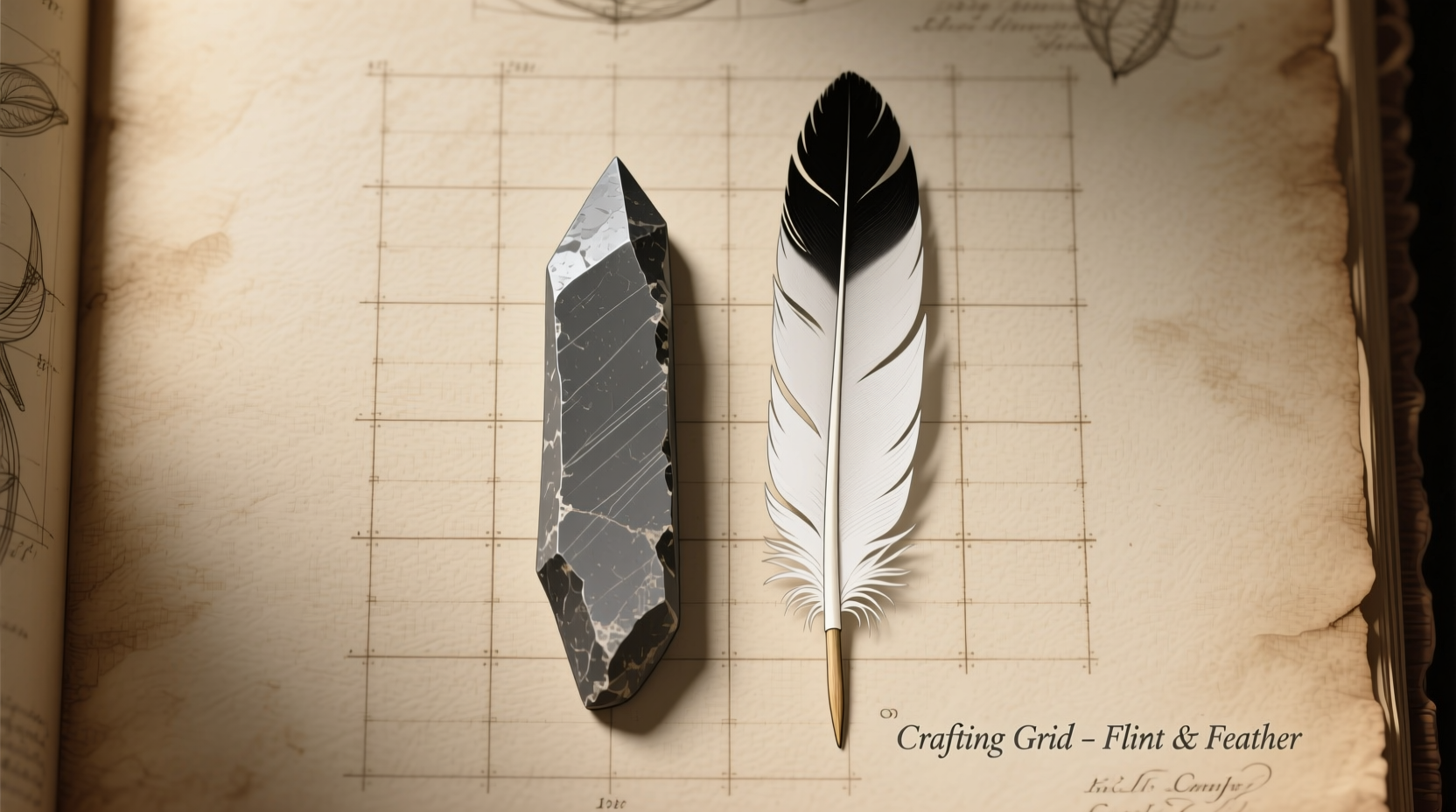 Crafting grid showing flint stick feather vertical arrangement