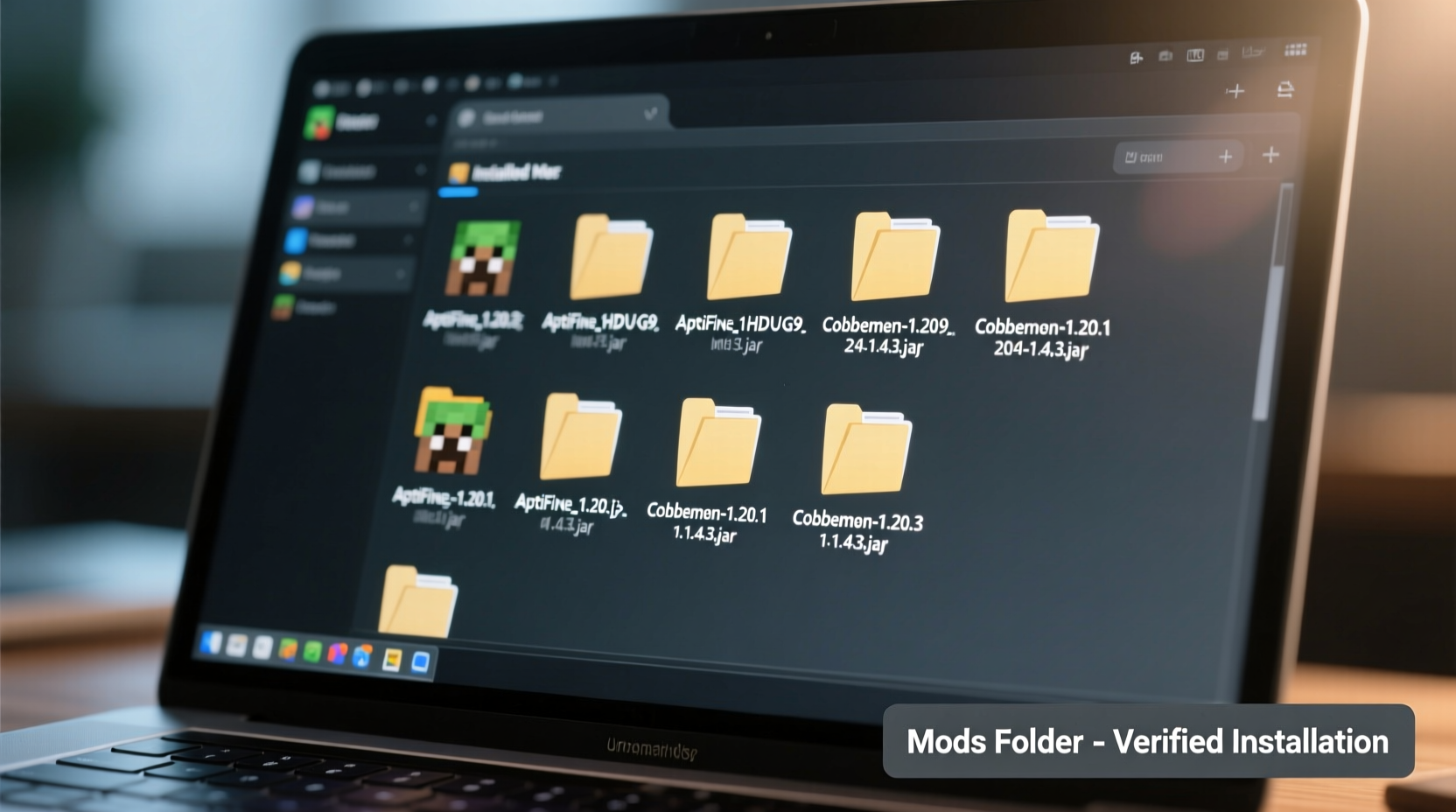 Screenshot showing Minecraft mods folder with properly installed mod files