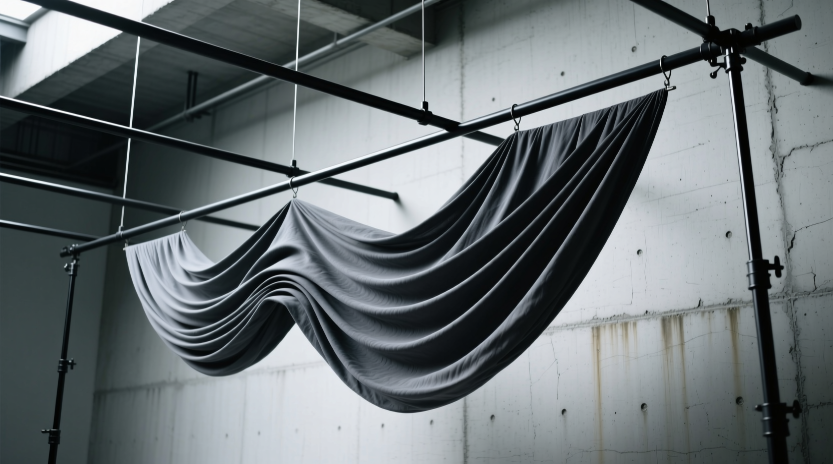 Tension rod backdrop framework with fabric drape