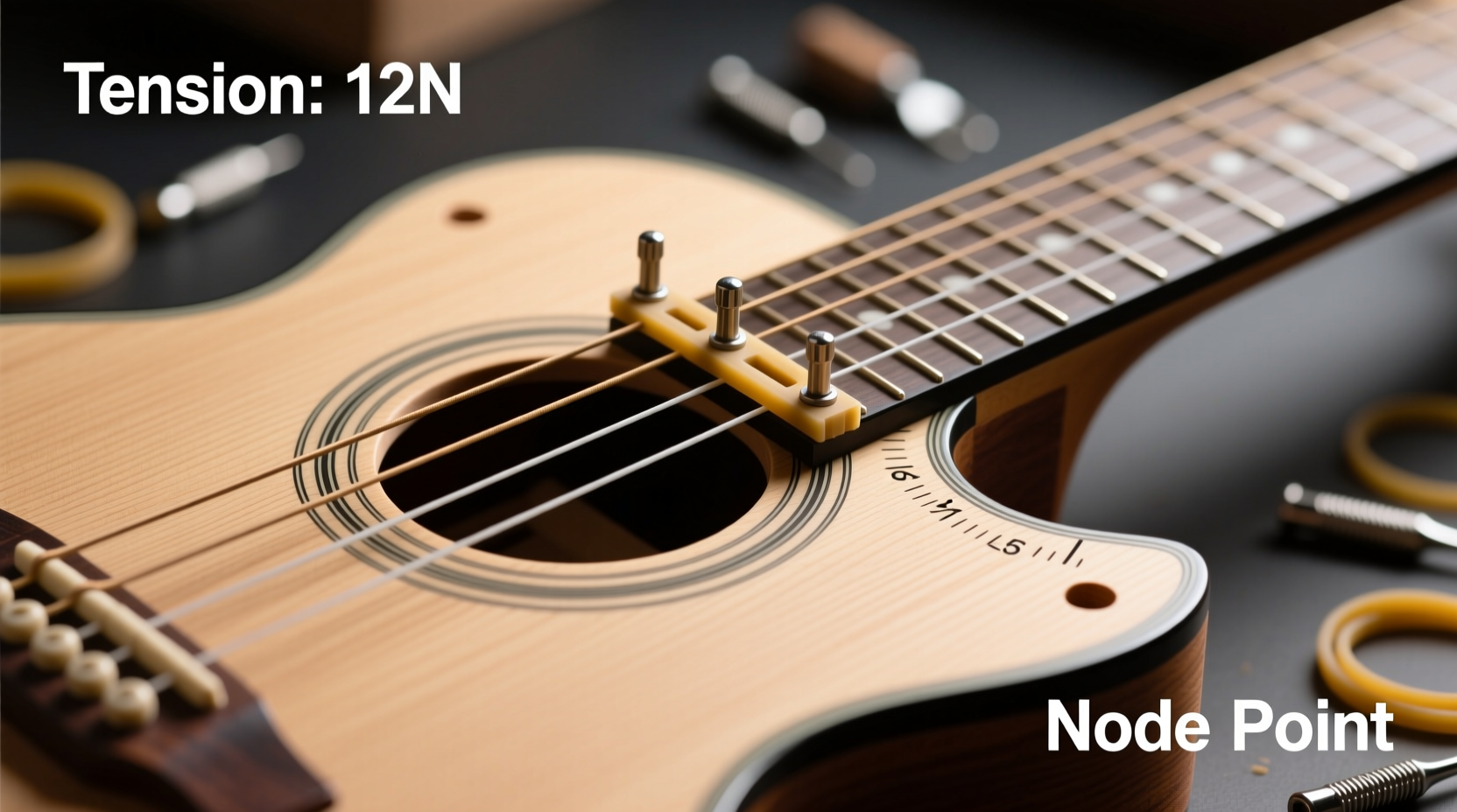 Rubber band guitar construction showing bridge placement physics